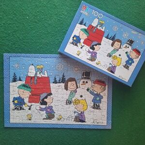 Vintage Milton Bradley Peanuts Snoopy Winter Snowman Jigsaw Puzzle 100 Piece